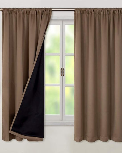 BGment Thermal Insulated 100% Blackout Curtains for Bedroom with Black Liner, Double Layer Full Room Darkening Noise Reducing Rod Pocket Curtain (42 x 63 Inch, Taupe, 2 Panels)