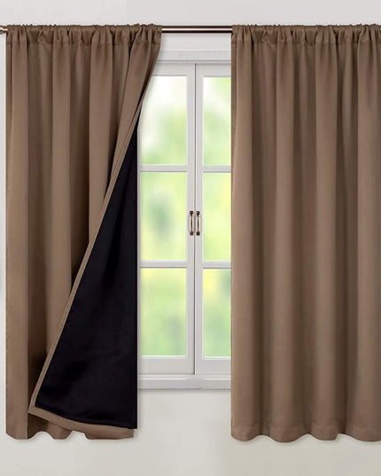 BGment Thermal Insulated 100% Blackout Curtains for Bedroom with Black Liner, Double Layer Full Room Darkening Noise Reducing Rod Pocket Curtain (52 x 63 Inch, Taupe, 2 Panels)