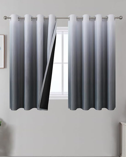 Estelar Textiler Ombre Blackout Curtains for Kitchen, Grey and Greyish White Full Light Blocking Thermal Insulated Energy Saving Gray Drapes 54 Inches Long for Bathroom, 52Wx54L,2 Panels