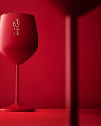 Gusto Nostro Stainless Steel Wine Glass - 18 oz - Cute, Red Unbreakable Wine Glasses for Travel, Camping and Pool - Fancy, Unique, Cool Portable Metal Wine Glass for Outdoor Events, Picnics (Set of 4)