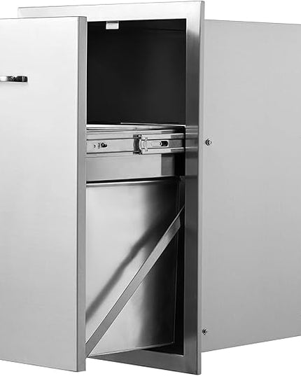 VEVOR Outdoor Kitchen Trash Drawer 17.7W x 25H x 22.8D Inch, Stainless Steel Trash Drawer with Handle and Pull-Out Tray, Outdoor Pull Out Kitchen BBQ Island, Trash Can NOT Included