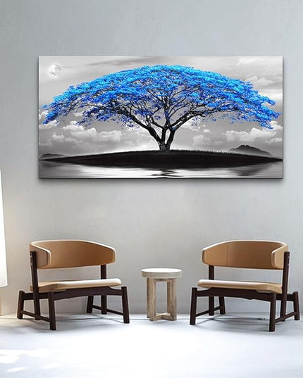 Wapluam Black And White Pictures Large Canvas Prints Wall Art For Living Room Bedroom Wall Decor Blue Tree Landscape Painting To Hang Modern Home Decorations For Office Stretched And Framed Works