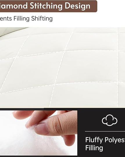 MUXHOMO 7 Pieces Full Comforter Set, Reversible Bed in a Bag Full Size, All Season Bedding Set with Comforter, Flat Sheet, Fitted Sheet, Pillowcases & Shams, Ivory & Khaki