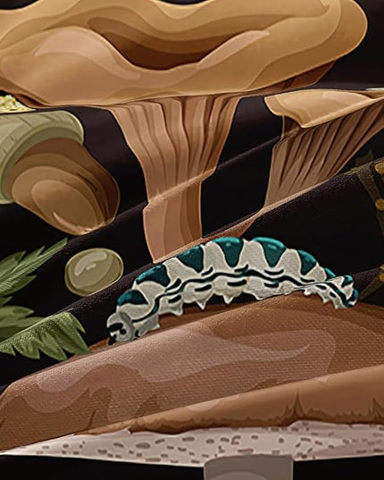 Queen Size Dark Brown Mushroom Print Bedding Set – Dense Plants & Floral Duvet Cover for Boys & Girls, Cozy & Tropical Atmosphere