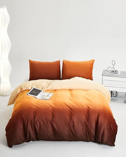 Luxlovery Sunset Color Velvet Comforter Full Women Girls Orange Gradient Flannel Bedding Set Brown Yellow Modern Blanket Quilts Winter Warm Sherpa Micromink Bed Set for Adults Teens