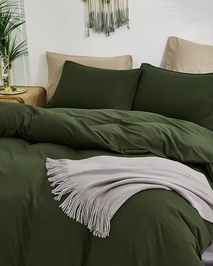 CLOTHKNOW Dark Green Comforter Set Twin/Twin XL Army Green Bedding Comforter Sets Boys Girls Comforter Soft Military Comforter with 2 x Pillow Cases