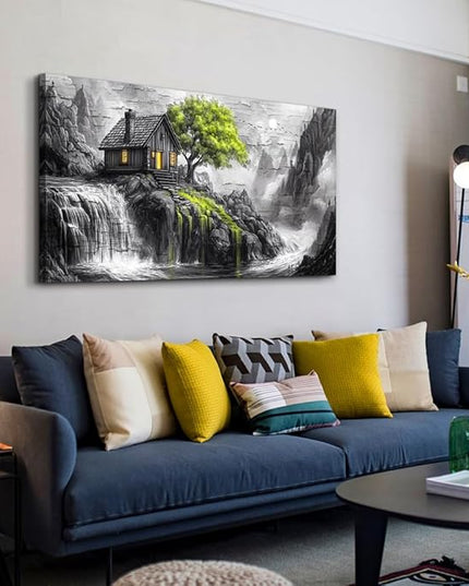 ERQINHUA Black And White Wall Art Canvas Wall Painting For Living Room Large Wall Decor For Bedroom Office Mural Green Tree Landscape Picture Artwork Modern Inspiration Posters Home Decor 24"X48"