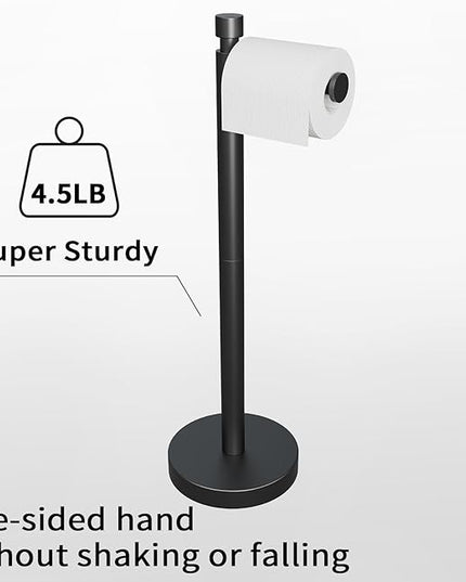 YUMORE Toilet Paper Holder Stand Freestanding, Weighted and Sturdy Matte Black Stainless Steel Design with Non-Slip Cap, Rustproof Tissue Roll Holder for Modern Bathroom, RV