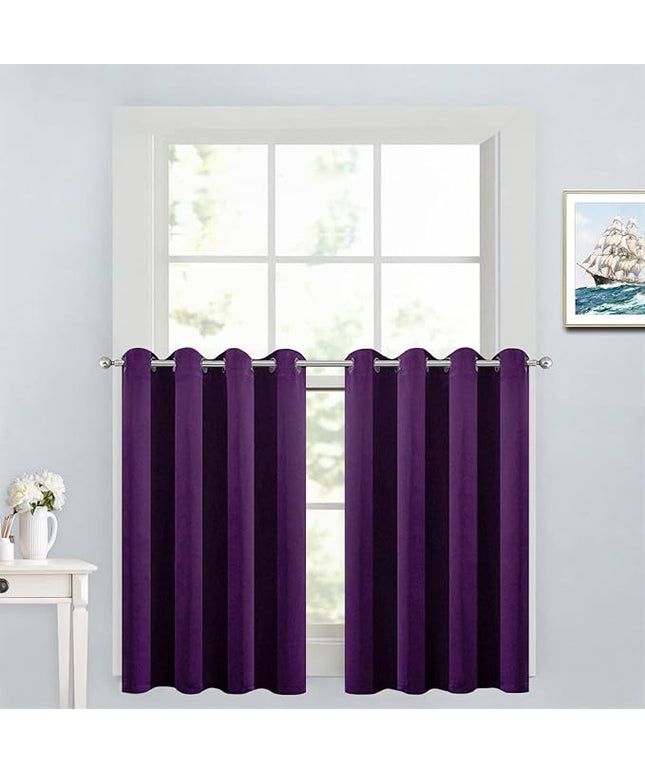 Yakamok Kitchen Bathroom Window Curtains - Blackout Curtains Small Window Short Drapes for Bedroom Living Room Kids Nursery Room(2 Panels,Purple,52x36 Inch)