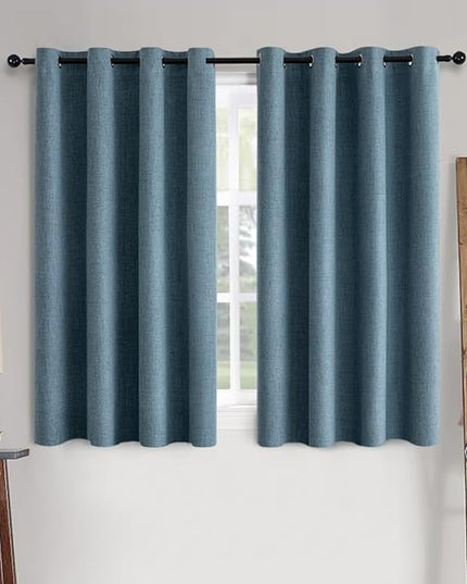 MIULEE Linen Texture Curtains for Bedroom Solid 100% Blackout Thermal Insulated Dusty Blue Curtains Grommet Room Darkening Drapes Luxury Decor for Living Room Nursery 52x63 Inch (2 Panels)