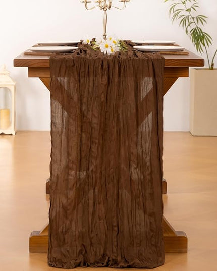 Socomi 10pcs Brown Coffee Cheesecloth Table Runner Boho Rustic Gauze 120 inch 10FT Cheese Cloth Runner for Wedding Party Baby Shower Birthday Home Decor Holiday Decorations