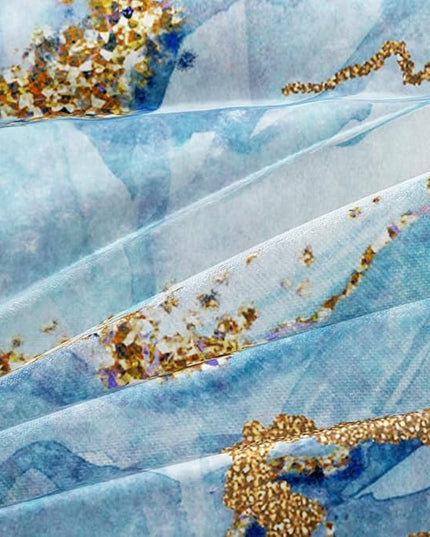 Royal Blue Marble Duvet Cover Set Queen Size Sequin Gold Bedding Comforter Covers with 2 Pillow Shams Breathable Durable Soft Comfy