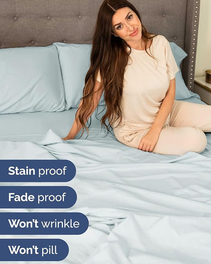 Extra Deep Full Sheet Set - 6 Piece Breathable & Cooling Sheets - Hotel Luxury Bed Sheets Set - Easy & Secure Fit - Soft, Wrinkle Free & Comfy Sheets Set - Ice Blue Sheet Set with Extra Deep Pockets