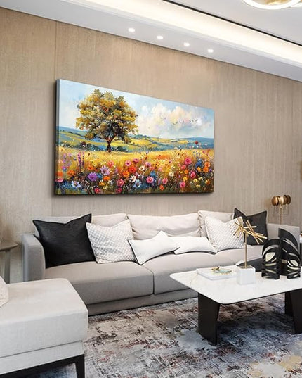 hyidecorart Large Wall Art For Living Room Canvas Wall Decor For Bedroom Office Decor Field Wall Paintings Flower Scenery Watercolour Pictures Artwork Modern Aesthetic Room Home Decorations