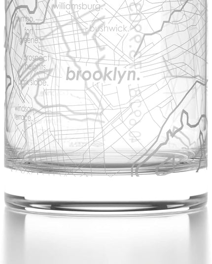 Well Told Engraved Brooklyn New York Map Rocks Glass, Old Fashioned Whiskey Glass (11 oz, Clear) Etched Whiskey Glass, Gifts For Whiskey Lovers