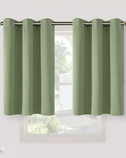 YoungsTex Olive Green Blackout Kitchen Curtains 36 Inch Length - Short Thermal Insulated Drapes with Grommet Room Darkening Privacy for Cafe Bathroom Window, 2 Panels, 42 x 36 Inch