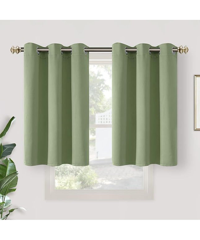 YoungsTex Olive Green Blackout Kitchen Curtains 36 Inch Length - Short Thermal Insulated Drapes with Grommet Room Darkening Privacy for Cafe Bathroom Window, 2 Panels, 42 x 36 Inch