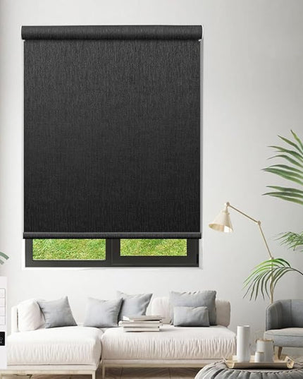 Zshine Motorized Blackout Window Blinds Customize Width (23-95 Inches) Remote Control Wireless and Rechargeable Roller Shades Blinds for Windows, Home, Office, Hotel, Club, Restaurant(82164F)
