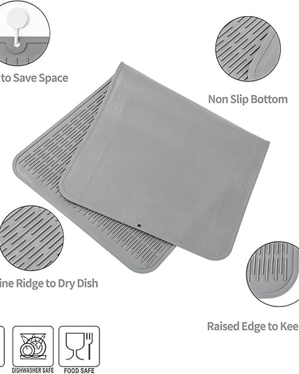 Silicone Dish Drying Mat for Multiple Usage,Easy clean,Eco-friendly,Heat-resistant Silicone Mat for Kitchen Counter or Sink,Refrigerator or Drawer Liner Grey 5XL 36inches x 18inches