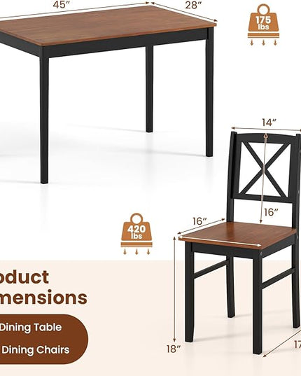Tangkula Mid-Century Modern Dining Table Set for 4, 5-Piece Wooden Kitchen Table and Chairs, Compact Rubber Wood Dining Room Set for Small Spaces, Kitchen & Living Room