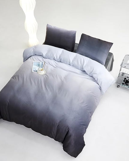 CLOTHKNOW Grey White Fluffy King Size Comforter Set 3Pcs Velvet Bedding Comforter Sets Soft Gray Comforter with 2 x Pillow Cases