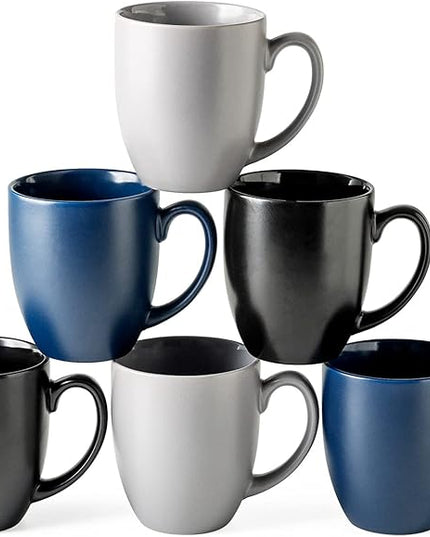 AmorArc 16oz Coffee Mugs Set of 6, Large Ceramic Coffee Mugs for Man, Woman, Dad, Mom, Modern Coffee Mugs Set with handle for Tea/Latte/Cappuccino/Milk/Cocoa. Dishwasher&Microwave Safe, Multi