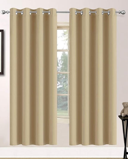 Yakamok Blackout Curtains Room Darkening Thermal Insulated Grommet top Window Curtains for Living Room, 52 x 72Inch, Beige, Set of 2