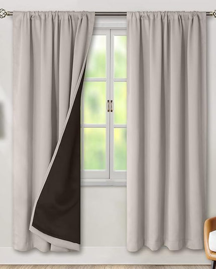 BGment Full Blackout Curtains for Living Room 84 Inch Length 2 Panels Set, Double Layer Room Darkening Thermal Insulated Noise Reducing Curtains with Rod Pocket, 42 Inch Wide, Cashmere