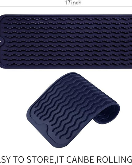 Silicone Dish Drying Mat for Multiple Usage,Easy clean,Eco-friendly,Heat-resistant Silicone Mat for Kitchen Counter,Sink,Bar,Bottle,or Cup Navy Blue M 17 inches x 6 inches