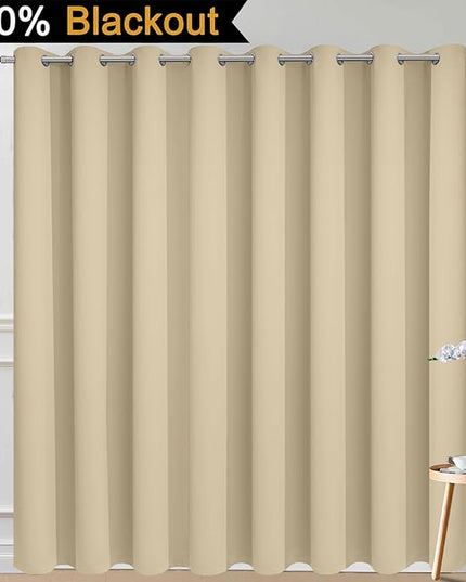 Yakamok 100% Blackout Thermal Insulated Grommet Curtains, Noise Reducing Barrier Panel for Sliding Glass Door, 2 Thick Layers Heat Full Light Blocking Patio Door Drapery, Beige, W100 x L84, 1 Panel