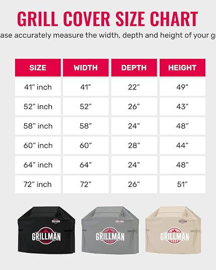 Grillman Grill Cover, BBQ Outdoor Grill Covers, Charcoal, Gas Grills, Waterproof, Rip-Proof, Weather-Resistant, Anti-UV, Barbecue Cover for Weber, Genesis, Charbroil, Nexgrill, etc (Tan, 58 Inch)