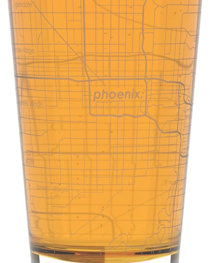 Well Told Engraved Phoenix Arizona Map Pint Glass, Etched Beer Gift (16 oz, Clear) City Map Pint, Custom City Glassware, Gifts For Beer Lovers