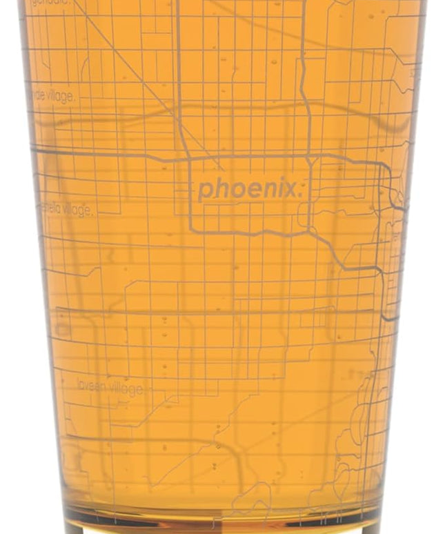 Well Told Engraved Phoenix Arizona Map Pint Glass, Etched Beer Gift (16 oz, Clear) City Map Pint, Custom City Glassware, Gifts For Beer Lovers