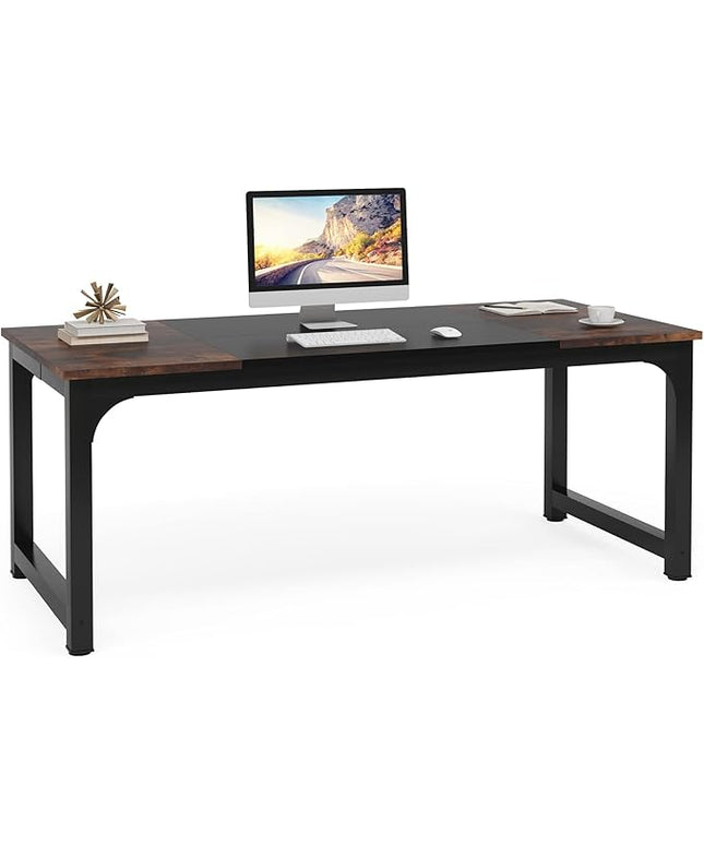 Tribesigns Modern Computer Desk, 70.8 x 31.5 inch Large Office Desk Computer Table Study Writing Desk Workstation for Home Office, Black Metal Frame