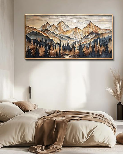QIYILEXWART Wood Farmed Canvas Wall Art For Living Room Wall Decor For Bedroom Office Wall Decoration Mountain Landscape Painting Abstract Pictures Artwork Room Aesthetic Home Decor 20x40 In