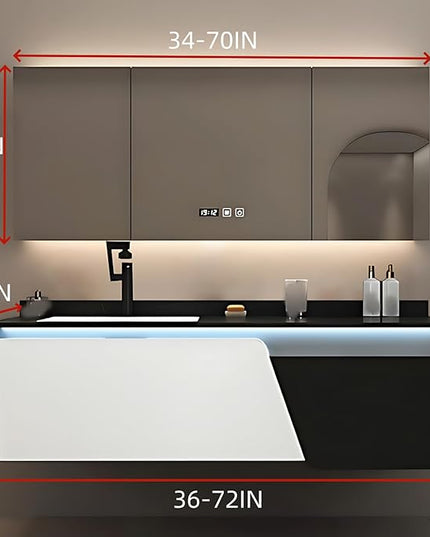 72IN Luxury Suspended Bathroom Vanity - Modern Bathroom Cabinet Combination Set with Sensor Light, Makeup Mirror Contains LED Lights & Defogging Function | Wide Countertop, 2 Drawers (Mirror cabinet)