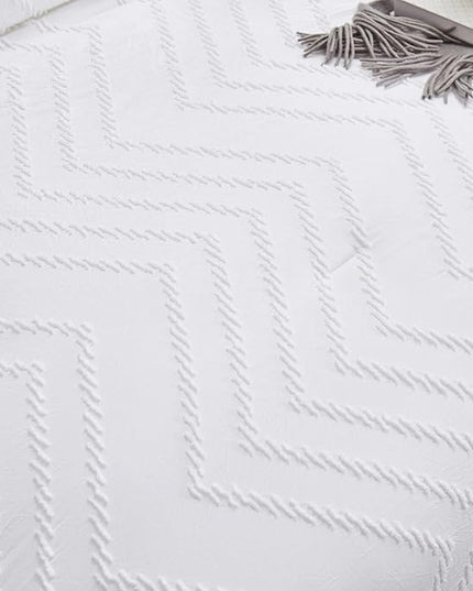 Houseri White Comforter Queen Size Boho Set Full Tufted Jacquard Bedding Sets Plain Shabby Chic Farmhouse Girls All Bed
