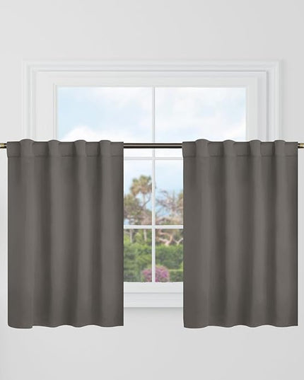 BGment Grey Cafe Blackout Curtains 36 Inch Length for Half Windows - 34 x 36 inch Curtains Rod Pocket and Back Tab Thermal Insulated Room Darkening Short Curtains for Kitchen, 2 Window Panels