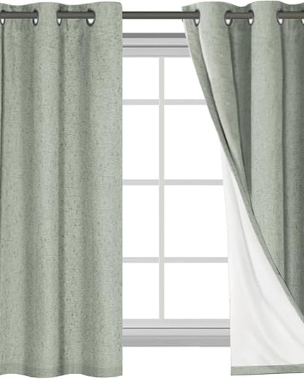 H.VERSAILTEX Primitive Linen Curtains 100% Blackout Curtain Drapes Burlap Fabric Curtains with White Thermal Insulated Liner, Grommet Top Drapes Living Room/Bedroom (2 Panels, 42 x 54 Inch, Sage)