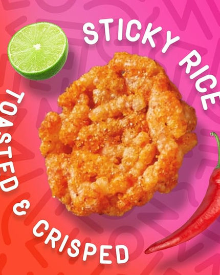 Wowza Fuego-Lime - Healthy Snacks, Mini Rice Cakes, Sticky Rice Crunchy Snack, Low Calorie, Savory Rice Crisp - Ideal Healthy Snack for Adults & Kids, 3.5 oz Bag, 8 Pack
