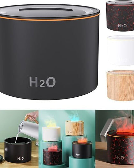 Mood Lighting Humidifier,Simulated Flame Effect,160Ml Essential Oil Diffuser,Colorful Gradient Flame Lamp,Humidifier For Bedroom household Colorful Gradient Flame Humidifier 20-40db(Black)
