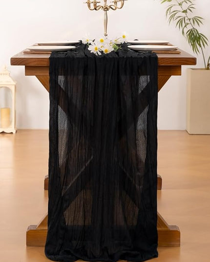 Socomi 10pcs Black Cheesecloth Table Runner Boho Rustic Gauze Christmas 120 inch 10FT Cheese Cloth Runner for Wedding Party Baby Shower Birthday Home Decor Holiday Decorations