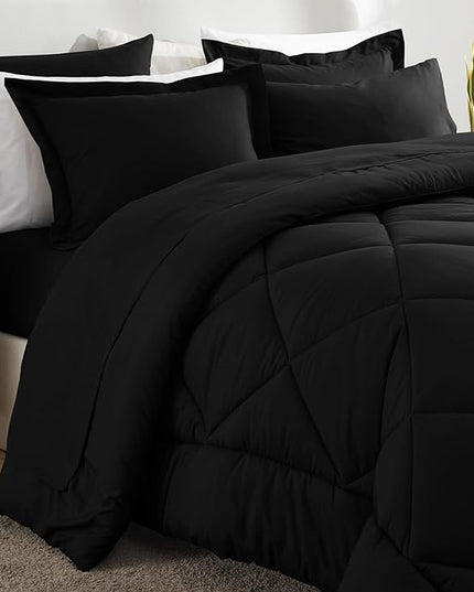 CozyLux Oversized King Comforter Set Black - 7 Pieces Bed in a Bag Comforter Set with Sheets, Luxury Soft Bed Set All Seasons, Bedding Set with Down Alternative Comforter, Sheets, Pillowcases & Shams