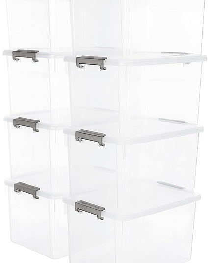 Citylife 32 QT Plastic Storage Bins with Latching Lids Stackable Storage Containers for Organizing Large Clear Storage Box for Garage, Closet, Kitchen, 8 Packs