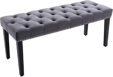 KCC Button-Tufted Ottoman Bench, Upholstered Bedroom Benches Velvet Footrest Stool Accent Bench for Entryway Dining Room Living Room Bedroom End of Bed, Dark Gray