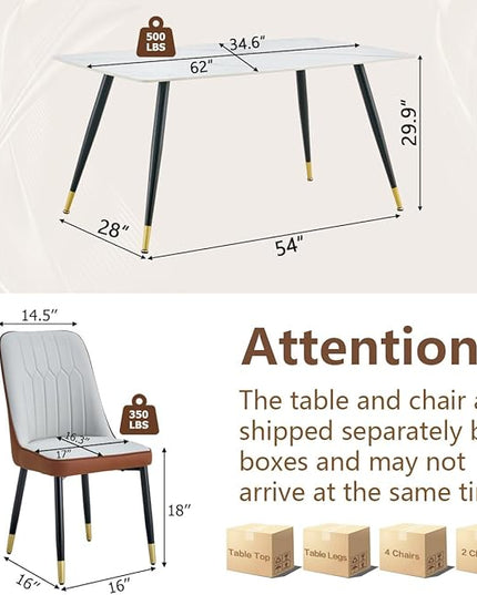 7 Piece Modern Dining Set, 62'' Sintered Stone Dinner Table for 6, Easy to Assemble