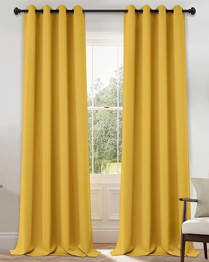 Yakamok Blackout Curtains Room Darkening Thermal Insulated with Grommet Window Curtain for Bedroom, 52x108 inch,Mustard Yellow, 2 Panels
