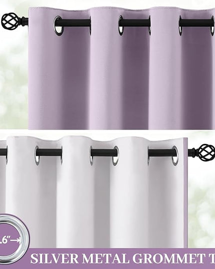 Yakamok 100% Blackout Curtain Panels 84 inches Cold and Light Blocking Drapes for Nursery, 2 Thick Layers Thermal Insulated Draperies (2 Pieces, 50 Wide Each Panel, Lilac Front with White Backing)