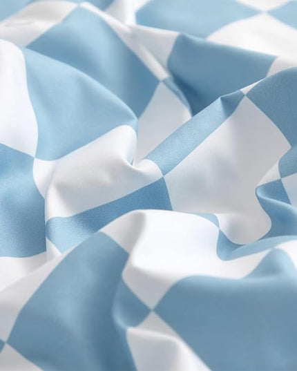 Houseri Light Blue Plaid Comforter Set California King, 3 Piece Lightweight Aqua Blue White Grid Checkerboard Bedding Cal King Size, All Season Luxury Baby Blue Buffalo Checkered Bed Sets Cali King