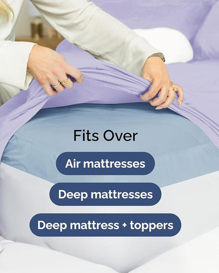Extra Deep Queen Sheet Set - 6 Piece Breathable & Cooling Sheets - Hotel Luxury Bed Sheets Set - Easy & Secure Fit - Soft, Wrinkle Free & Comfy Sheets Set - Lavender Sheet Set with Extra Deep Pockets